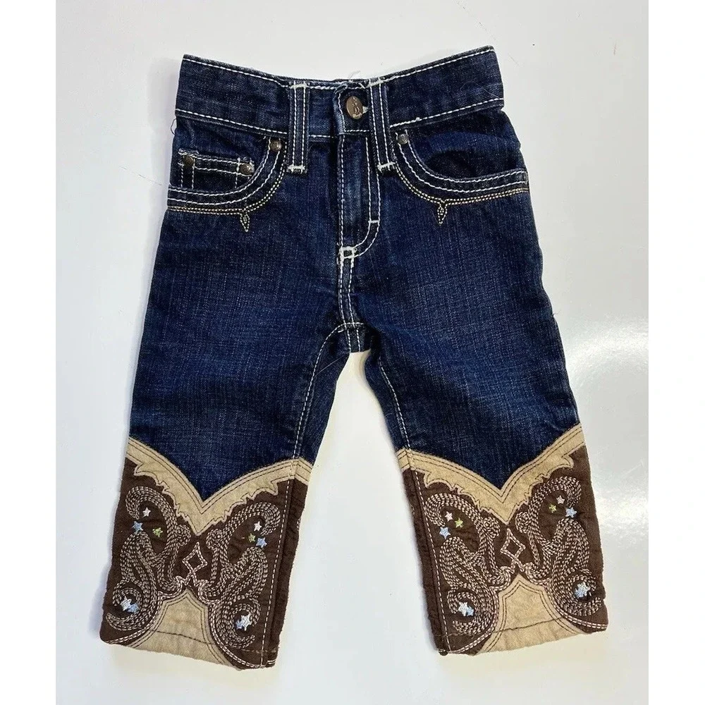 Wrangler Toddler Embroidered Western Jeans Brown Paisly Leg Bottoms / 6-9 Months